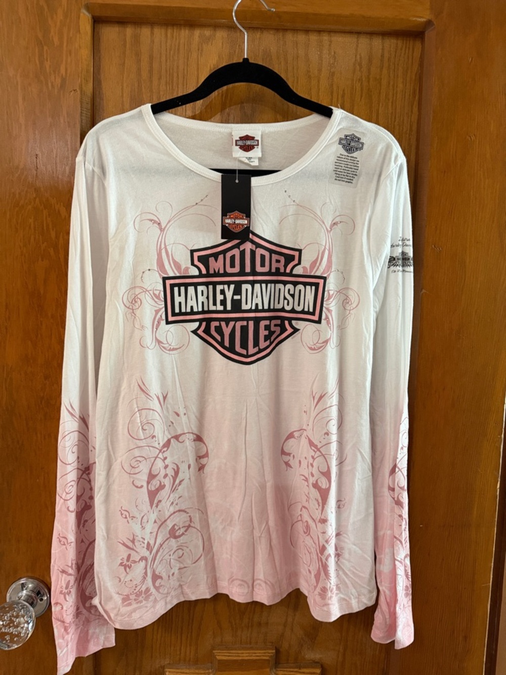 Harley-Davidson White & Pink Women's Long Sleeve Logo Shirt